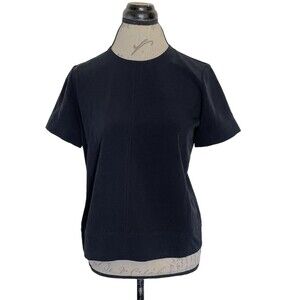 Everlane Womens Blouse Top Size 0 Black Pleated Minimalist Button Short Sleeve